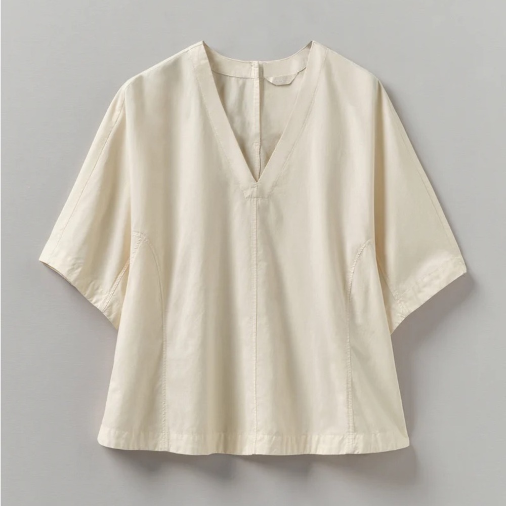 Toast Textured Cotton Poplin V-Neck Top XL